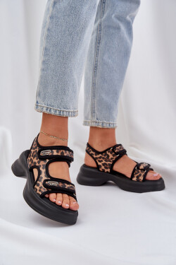 Eko Kožené Lehké Sandály Na Platformě Panther Hnědé 36