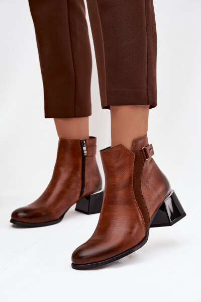 Kožené dámské boty na podpatku s vyhříváním Zazoo 60563 hnědé 37