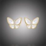 Náušnice se zirkony Valeria - motýl, perleť, Zlatá