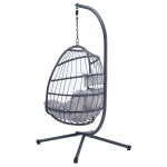 Zahradní závěsné křeslo, výplet antracit umělý ratan, potah šedá látka