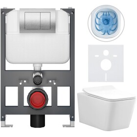 CERANO - Kompletní WC set Basic/Forte - bílá lesklá - WC tlačítko Maxio/Stříbrná - závěsné - nízký modul - předstěnová instalace - 51x36 CER-8050BD86134