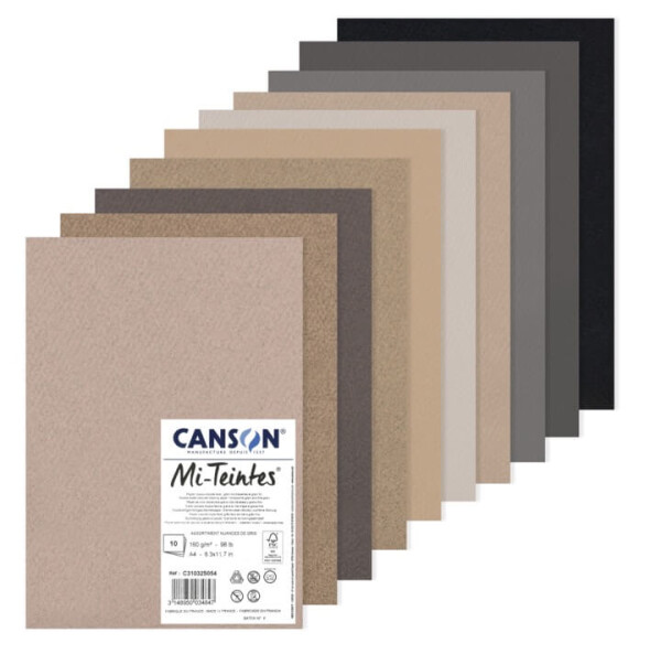 Canson Mi-Teintes listy A4 sada 10 archů 160g, šedé tóny