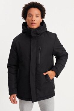 River Club Pánská černá nepromokavá větruodolná kapucí zimní kabát, kabát, parka