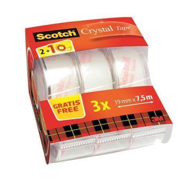 Lepicí páska s odvíječem SCOTCH Crystal, 2+1 zdarma, 19 mm x 7,5 m