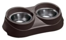 Ferplast FER DUO Feed 03 černá / Dvojmiska pro psy a kočky / Nerezová / Plastový držák / 0,9 l (340751)