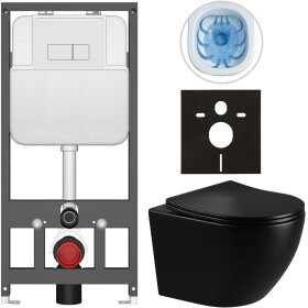 CERANO - Kompletní WC set Basic/Cesso - černá lesklá - WC tlačítko Modulo/Bílá - závěsné - předstěnová instalace - 49x36 CER-8050BD86318
