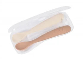 Beaba První lžičky silikonové 2 ks s pouzdrem Clay Praline (913599BB)