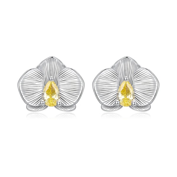 Elenys stříbrné pozlacené náušnice Orchidej 18K bílé zlato