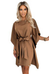 287-39 SOFIA Motýlí šaty se zavazováním v pase - cappuccino 2XL/3XL