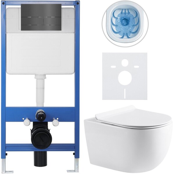 CERANO - Kompletní WC set Profi/Felci - bílá lesklá - WC tlačítko Line/Tmavě šedá - předstěnová instalace - 52,5x36 CER-8050BD84329