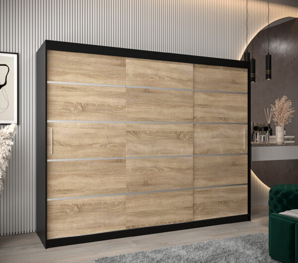 Šatní skříň Abi V1 Barva korpusu: Černá, Rozměry: 250 cm, Dveře: Dub sonoma