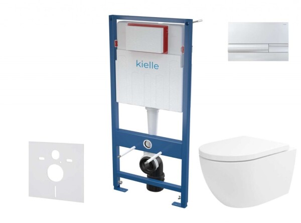 Kielle - Genesis Set předstěnové instalace, klozetu Oudee Vortex, sedátka softclose a tlačítka Gemini I, lesklý chrom 30505SS80