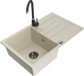 MEXEN - Bruno granitový dřez s odkapávačem včetně baterie Telma, béžová 6513-69-670200-70