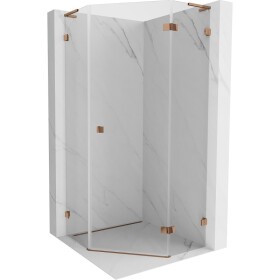 MEXEN/S - Lunar L sprchový kout pětiboký křídlový pravá 90 x 90, transparent, růžové zlato 831L-090P-090L-60-00-P