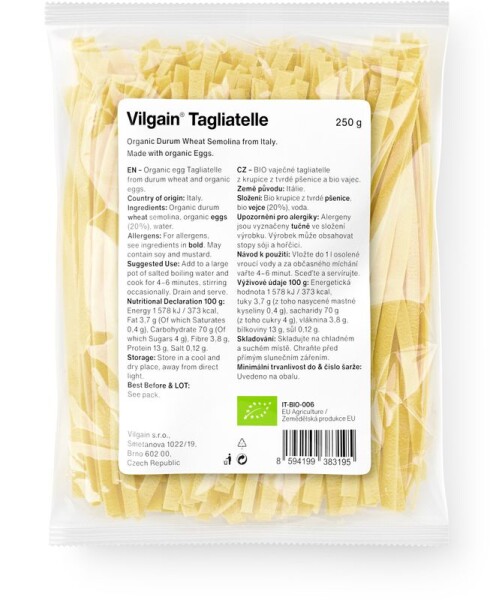 Vilgain Tagliatelle těstoviny BIO – vaječné semolinové 250 g