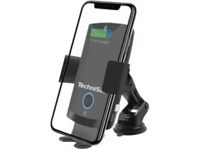 TechniSat Smartcharge 2 Nabíjecí držák telefonu do auta černá / 65-100 mm / do mřížky / na sklo / Qi / USB-C / 10W (V058H)