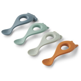 LIEWOOD Dětská lžička Liva Whale Blue Multi Mix Medvídek, šedá barva, plast