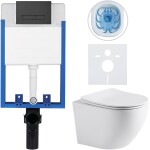 CERANO - Kompletní WC set Profi/Cesso - bílá matná - WC tlačítko Slim/Černá matná - pro zazdění - 49x36 CER-8050BD26