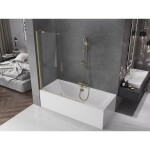 MEXEN/S - Velar Dvoukřídlá posuvná vanová zástěna 130 x 150, transparent, zlatá kartáčovaná 896-130-000-01-55