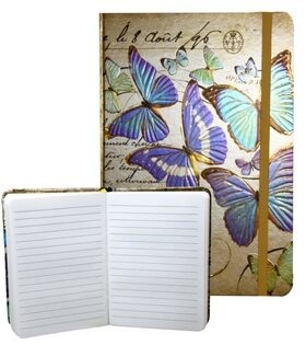 Zápisník s gumičkou 95x140 mm zlatý s motýli A