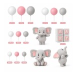 Dortisimo Zápich do dortu a dekorace Sloni s nápisem BABY a s koulemi růžovo-bílá (26 ks)