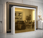 Šatní skříň Abi Golden T3 Barva korpusu: Černá, Rozměry: 250 cm, Dveře: Bílý mramor se zlatým zrcadlem