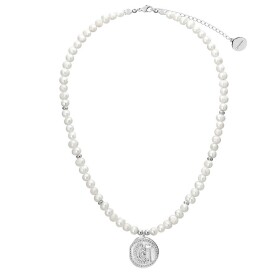 Perlový náhrdelník Eudora - starožitná mince, sladkovodní perla, Stříbrná 45 cm + 5 cm (prodloužení) Bílá