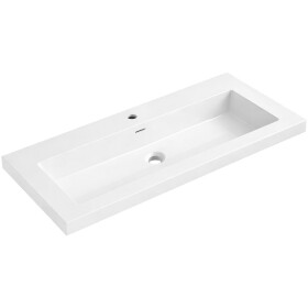 CERANO Umyvadlo z litého mramoru Ovo - s přepadem - bílá lesklá - otvor pro baterii- 100,5x46,5 cm