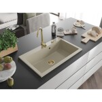 MEXEN/S - Elix granitový dřez 1-miska 800 x 500 mm, béžový, sifon zlatá 6527801005-69-G