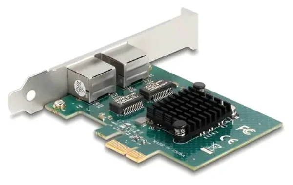 DeLock PCI Express x1 / Síťová karta / 2x Gigabit LAN RJ-45 / šedá (88206)
