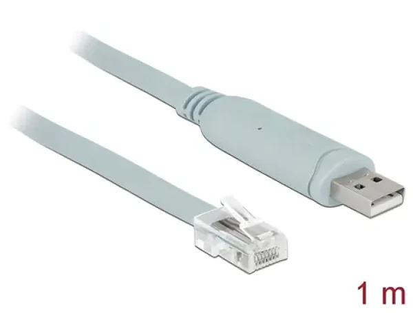 DeLock Adaptér USB 2.0 Typ-A (M) - RS-232 RJ45 (M) 1m šedá / Redukce / FTDI FT232RL / Cisco konzole / Plug Play (63911)