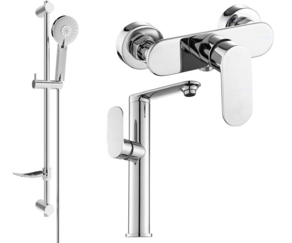 MEXEN - Milo DF40 SET umyvadlová baterie + sprchová s příslušenstvím, chrom 713154DF40-00