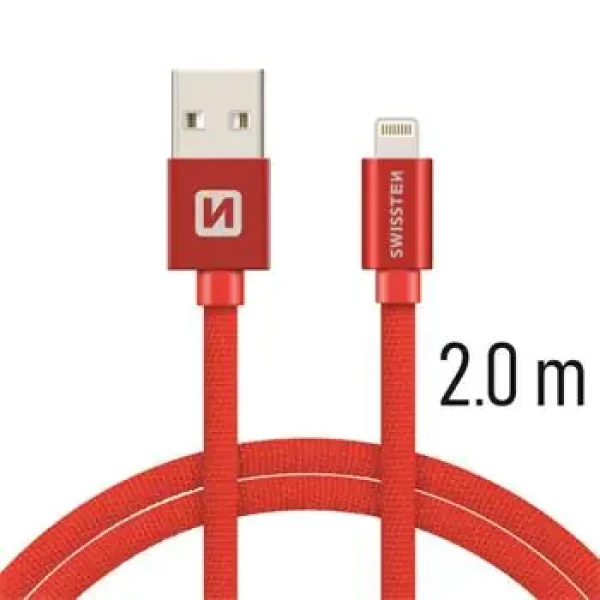 Swissten 71523306 USB 2.0 typ A na Lightning, USB 2.0, zástrčka A - zástrčka Lightning, opletený, 2m, červený