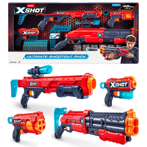 X-SHOT Velká sada - Vigilante, Hawk Eye, Fury 4, Kickback (6 plechovek, 48 nábojů) - Kolektiv