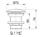 SAPHO - MINIMAL umyvadlová výpust 5/4“, neuzavíratelná, velká krytka, tl.30-60, nerez mat MI056