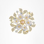 Luxusní brož s perlou a zirkony Emidia, květina, Zlatá