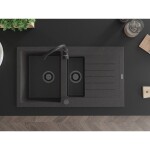 MEXEN/S - Matias s granitový dřez 1.5 s odkapávačem 900 x 505 mm, černá kropenatá, + černý sifon 6502901505-76-B