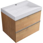 CERANO - Koupelnová skříňka Velora - dub medový, úchytka chrom + umyvadlo z lit. mramoru s otvorem Vita - bílá lesklá - 70x63x46,5 CER-8050BD83880
