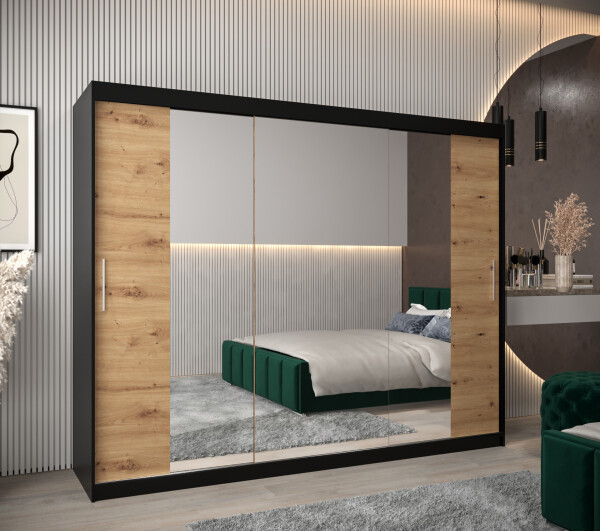 Šatní skříň Abi T2 Barva korpusu: Černá, Rozměry: 250 cm, Dveře: Dub artisan