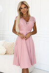 381-6 Lehké šifonové šaty LINDA s krajkovým výstřihem - BRUCE PINK XL