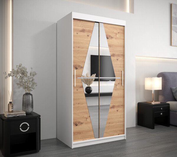 Šatní skříň Abi Bo Barva korpusu: Bílá, Rozměry: 100 cm, Dveře: Dub artisan