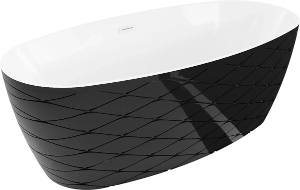 MEXEN - Olea volně stojící vana vzor 170 x 80, bílá/černá, bez krytky přepadu a zátky 52821708075-SS