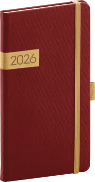 Diář 2026: Twill - bordózlatý, kapesní, 9 x 15,5 cm