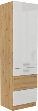 Vysoká skříňka pro vestavnou lednici Artisan 60 LO-210 2F Barva korpusu: Dub artisan, Barva dvířek: Bílý lesk