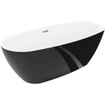 MEXEN/S - Luvo Slim volně stojící vana 170 x 75, bílá/černá, sifon a přepad zlatá 52801707575-50