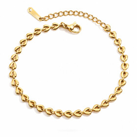 Náramek s motivem srdíček Lia Gold - chirurgická ocel, Zlatá 16 cm + 5 cm (prodloužení)