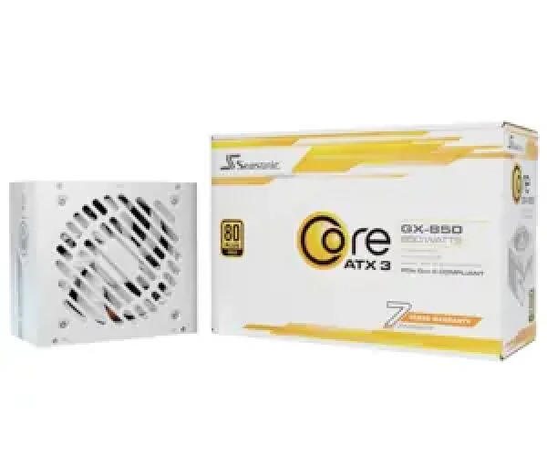 Seasonic Core GX-850-V2-WHITE 850W bílá / PC napájecí zdroj / 1x 12-pin GPU / 2x PCIe / 850 W / 120 mm / 80+ Gold (SRP-CGX851-A5A32SF-W)