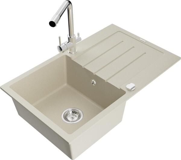 MEXEN - Bruno granitový dřez s odkapávačem včetně baterie Duero, béžová 6513-69-671600-00