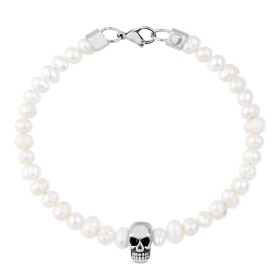 Pánský perlový náramek Aronne - lebka, chirurgická ocel, Stříbrná 21 cm (XL) Bílá