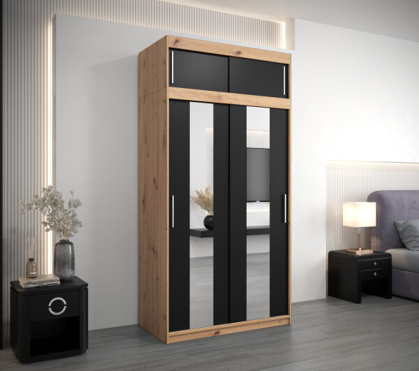 Šatní skříň Abi Po s nástavcem Barva korpusu: Dub artisan, Rozměry: 120 cm, Dveře: Černá
